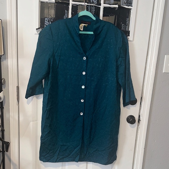 Vintage Men's Teal Button-Up Poncho - Picture 1 of 9